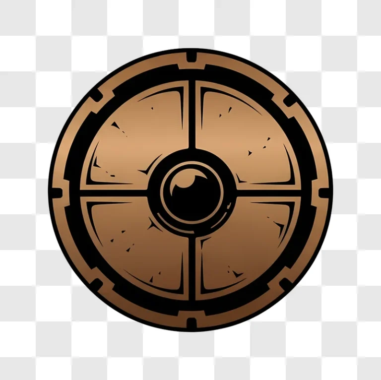 bronze circular emblem with eye symbol