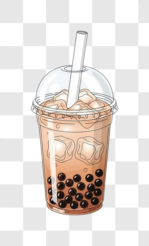 brown bubble tea with ice and pearls