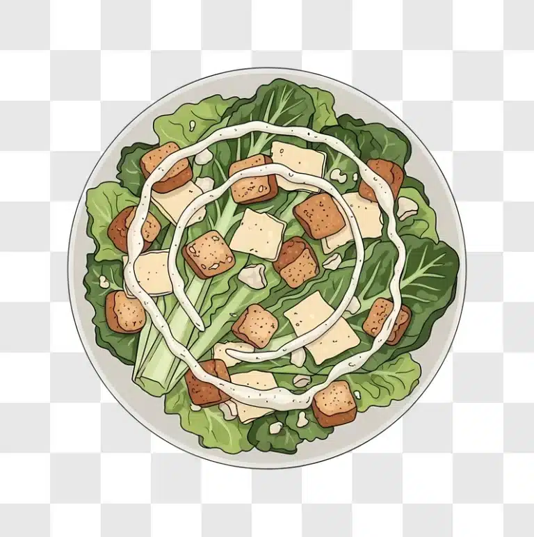 caesar salad with croutons and dressing on plate