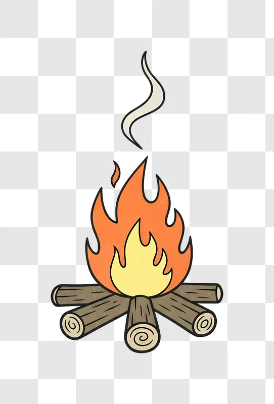 campfire burning with smoke and logs