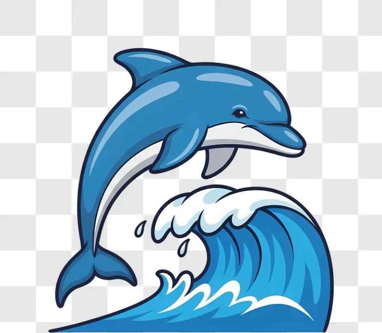 cartoon blue dolphin jumping over wave