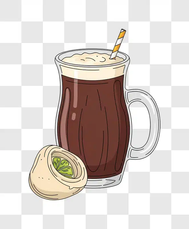 cartoon coffee mug with cream and lime slice