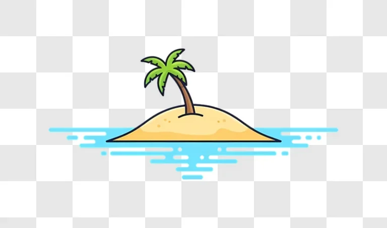 cartoon desert island with palm tree