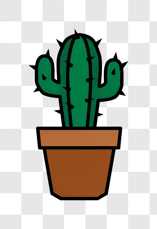 cartoon green cactus in brown pot
