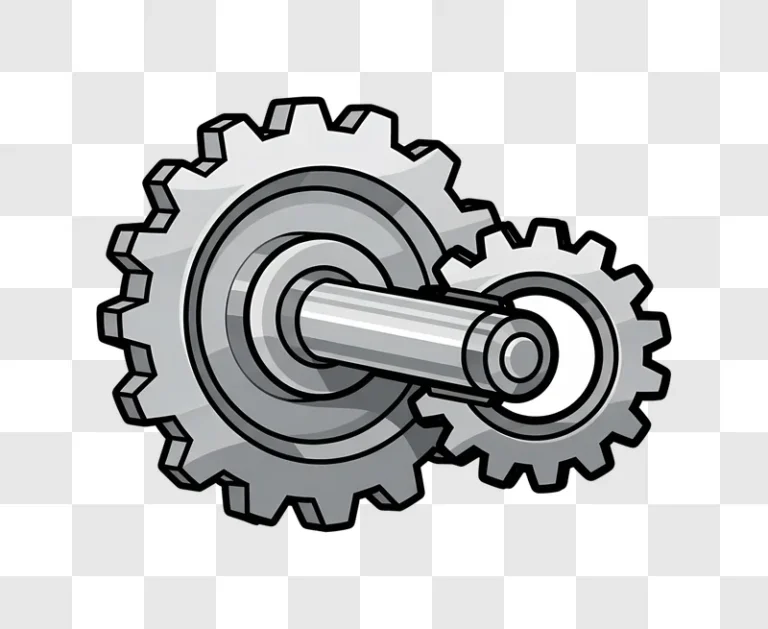 cartoon grey gears interlocking on a shaft