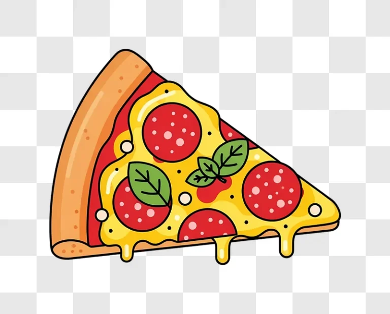 cartoon pizza slice with dripping cheese and pepperoni