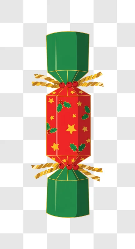 christmas cracker with holly stars on festive background