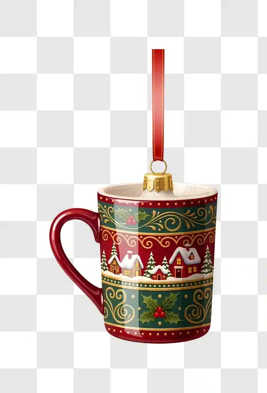 christmas mug with snowy village scene
