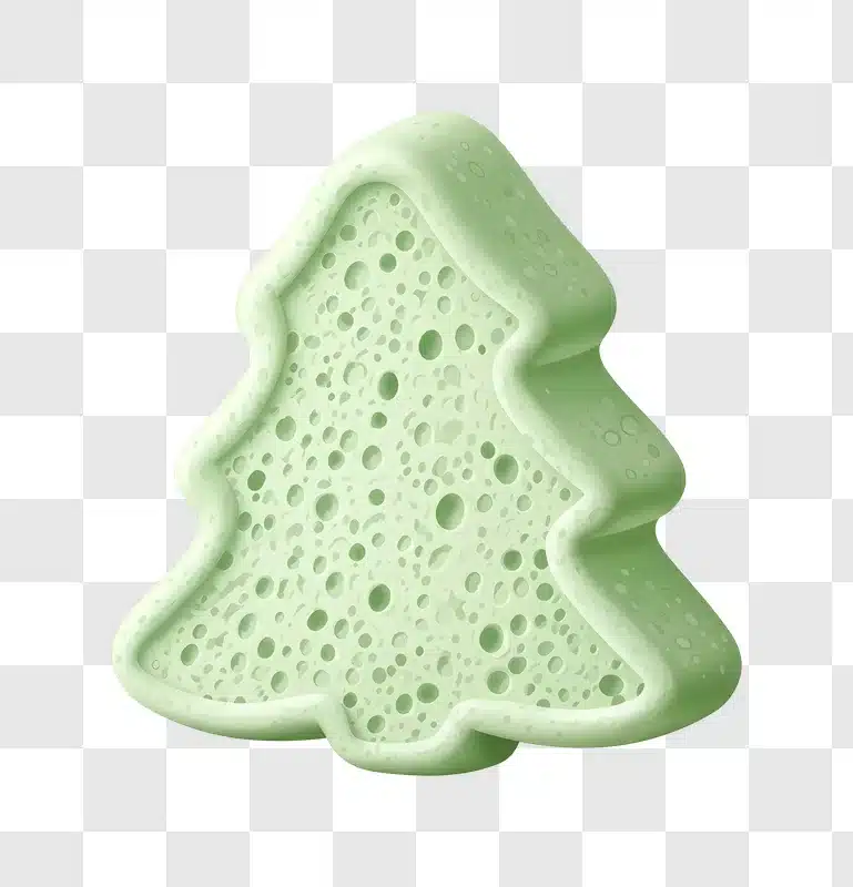 christmas tree shaped sponge with bubbles
