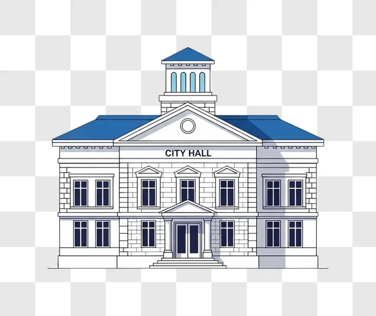city hall building with blue roof