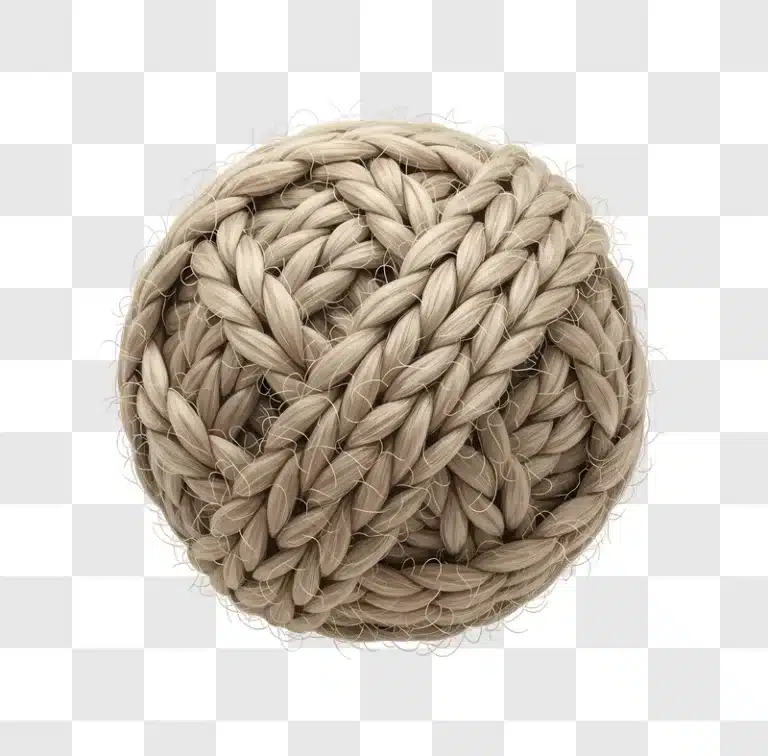 close up of braided beige rope ball