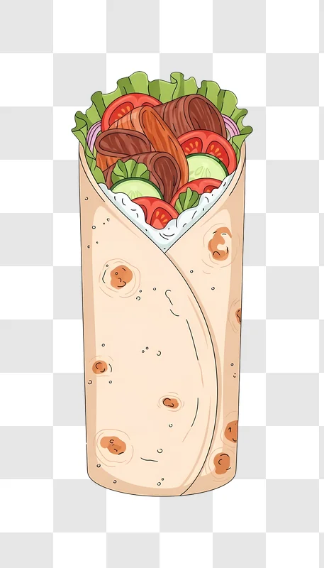 close up of delicious meat and vegetable wrap