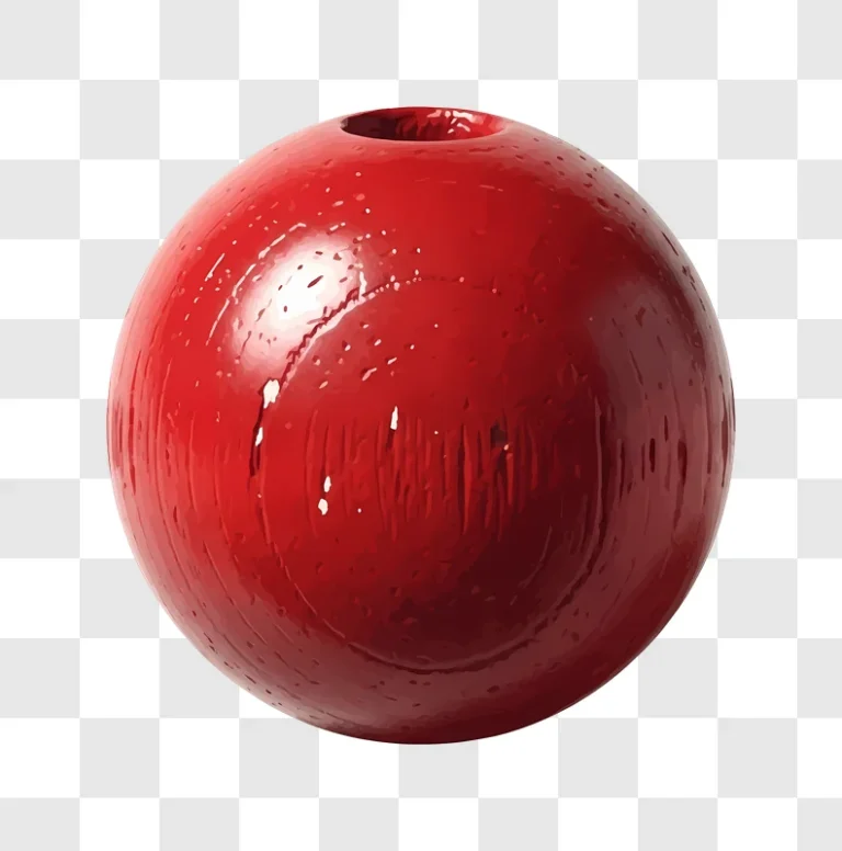 close up of shiny red sphere on striped background