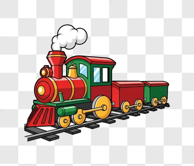 colorful cartoon steam train on tracks