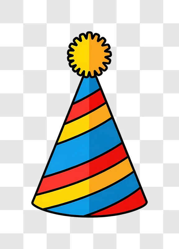 colorful striped party hat with pom pom