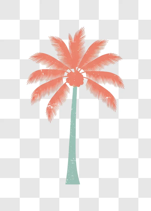 coral palm tree with textured trunk