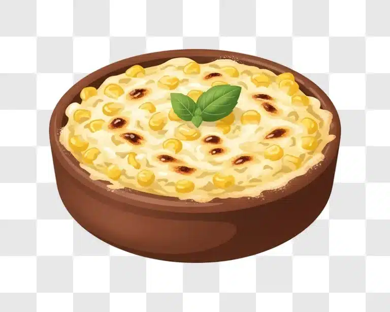 creamy corn gratin with basil in bowl