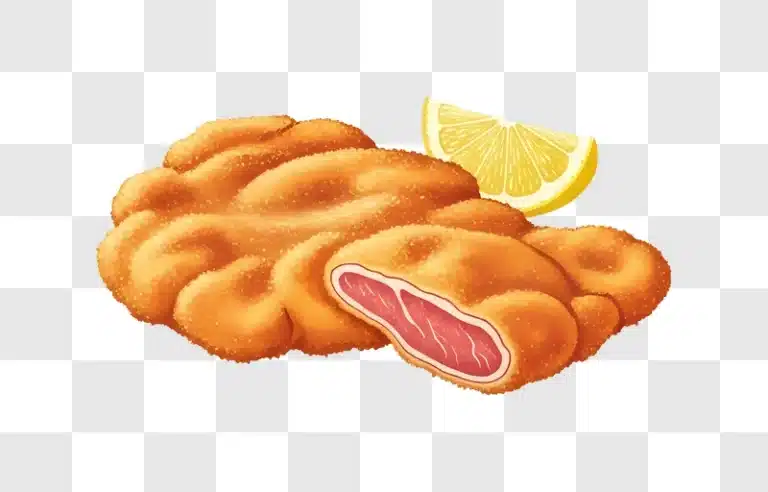 crispy schnitzel with lemon slice