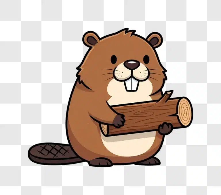 cute cartoon beaver holding log black background