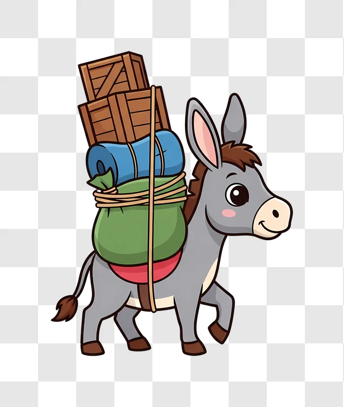 cute cartoon donkey carrying cargo