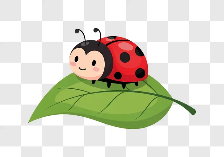 cute cartoon ladybug on green leaf