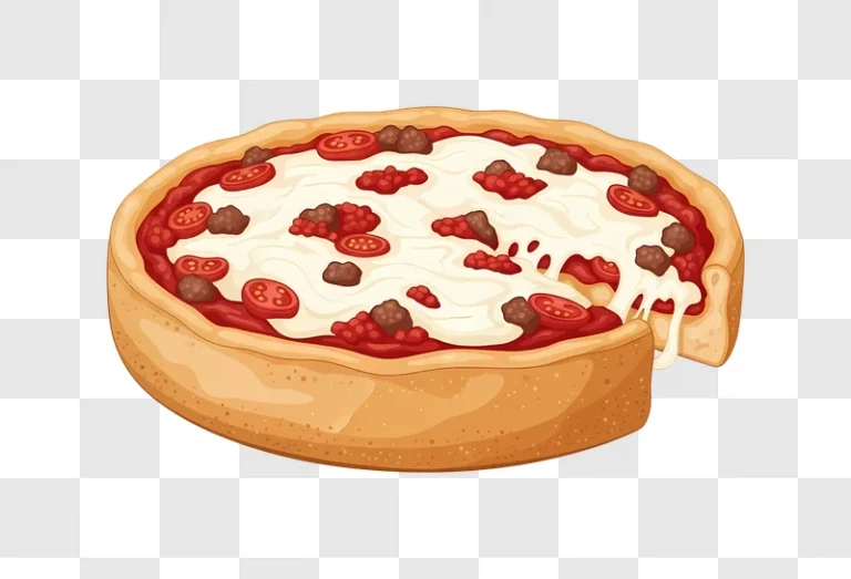 deep dish pizza with meatballs and tomatoes