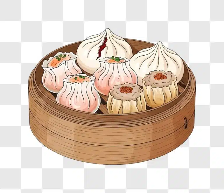 dim sum in bamboo steamer basket