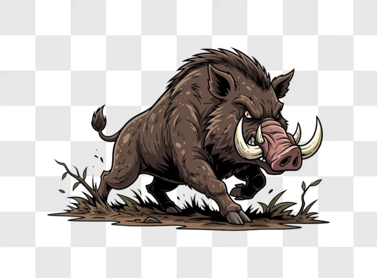 fierce cartoon wild boar charging on dirt
