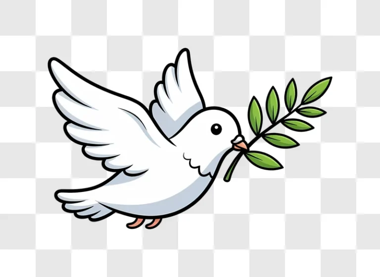 flying cartoon white dove with olive branch