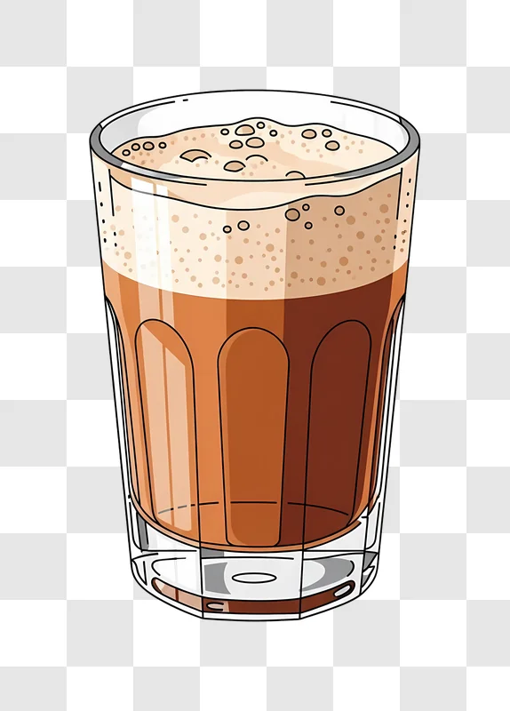 foamy brown drink in a tall glass