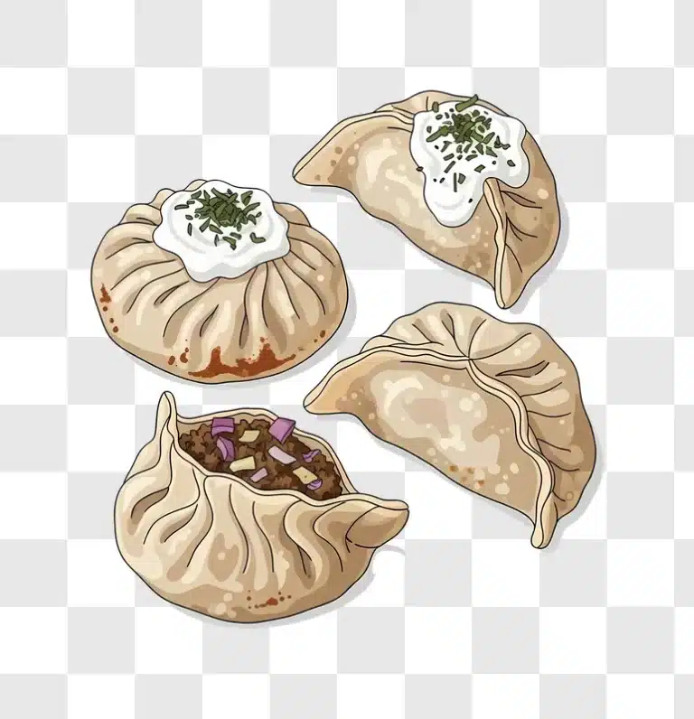 four dumplings with meat and sour cream