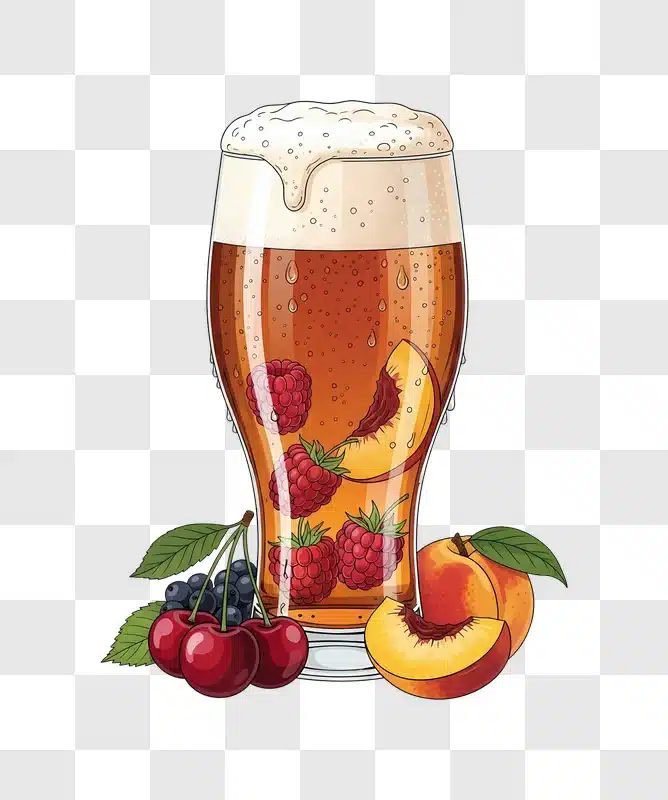 fruity beer with raspberries and peaches