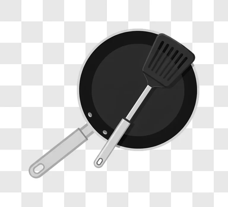 frying pan with spatula on grey surface
