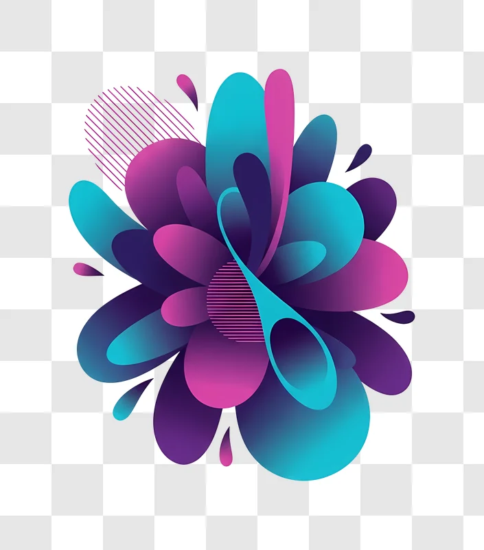 fuchsia and teal abstract swirls on black