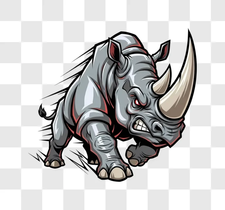 furious rhino mascot charging on black