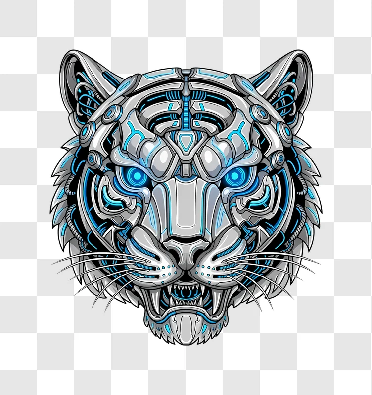 futuristic cybernetic tiger head with blue glow