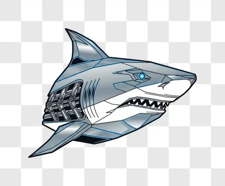 geometric metallic shark head blue glow