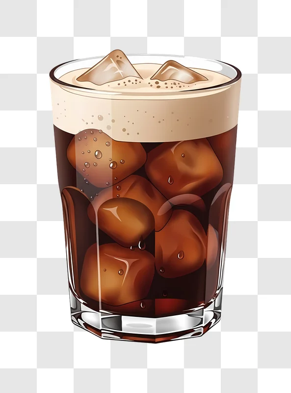 glass of cold cola with ice cubes