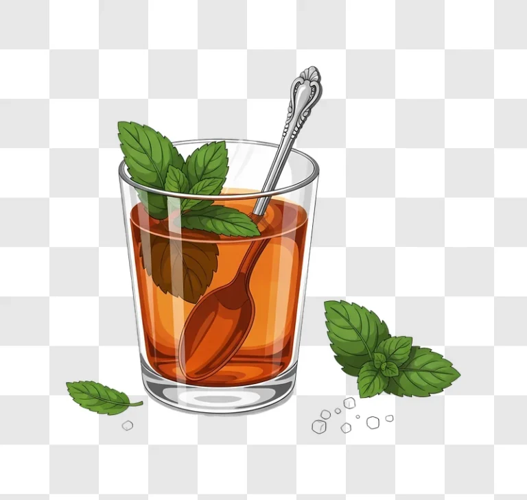 glass of iced tea with mint and spoon