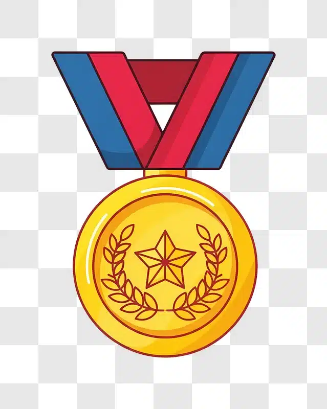 gold medal with red blue ribbon background