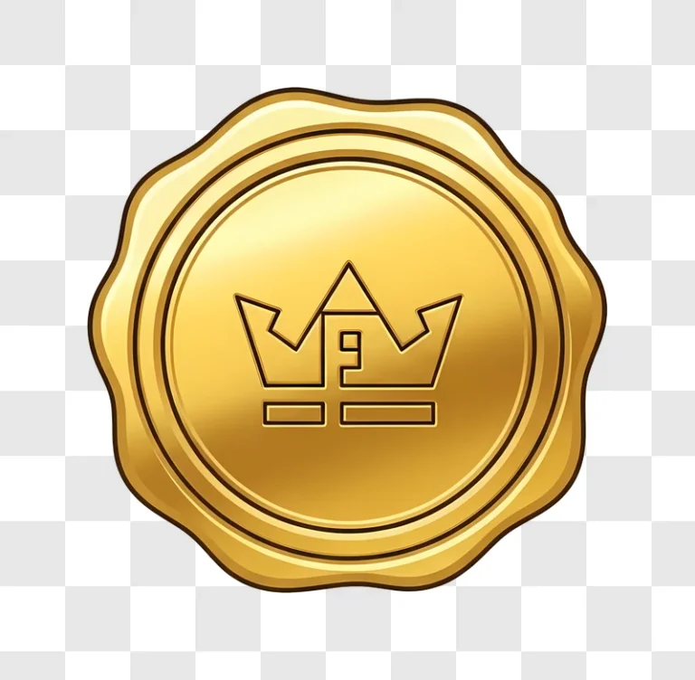 golden embossed seal with geometric crown