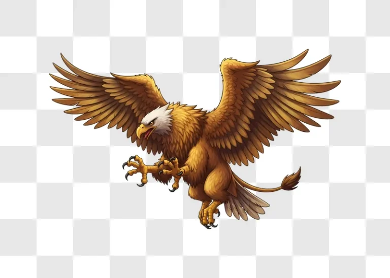 golden griffin with spread wings ready to strike