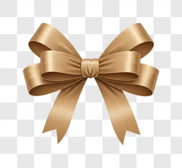 golden ribbon bow on brown backdrop