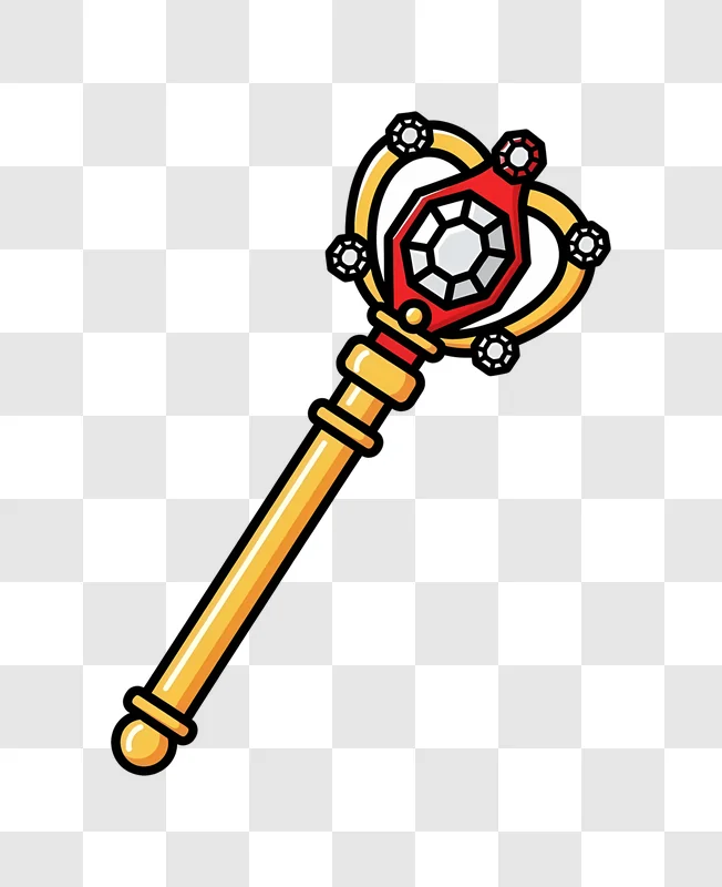 golden scepter with red jewel accent
