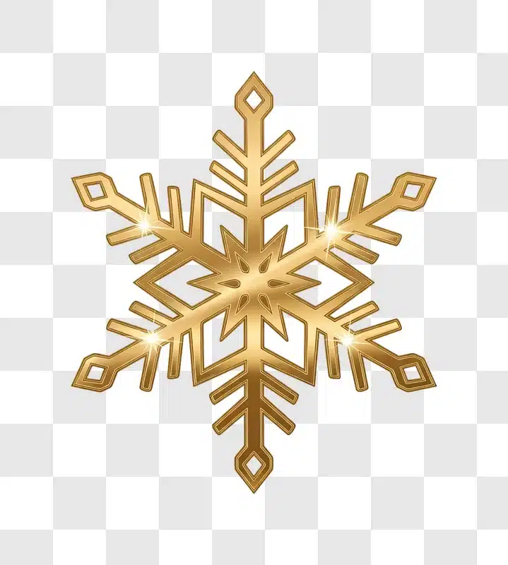golden snowflake with sparkles on brown background