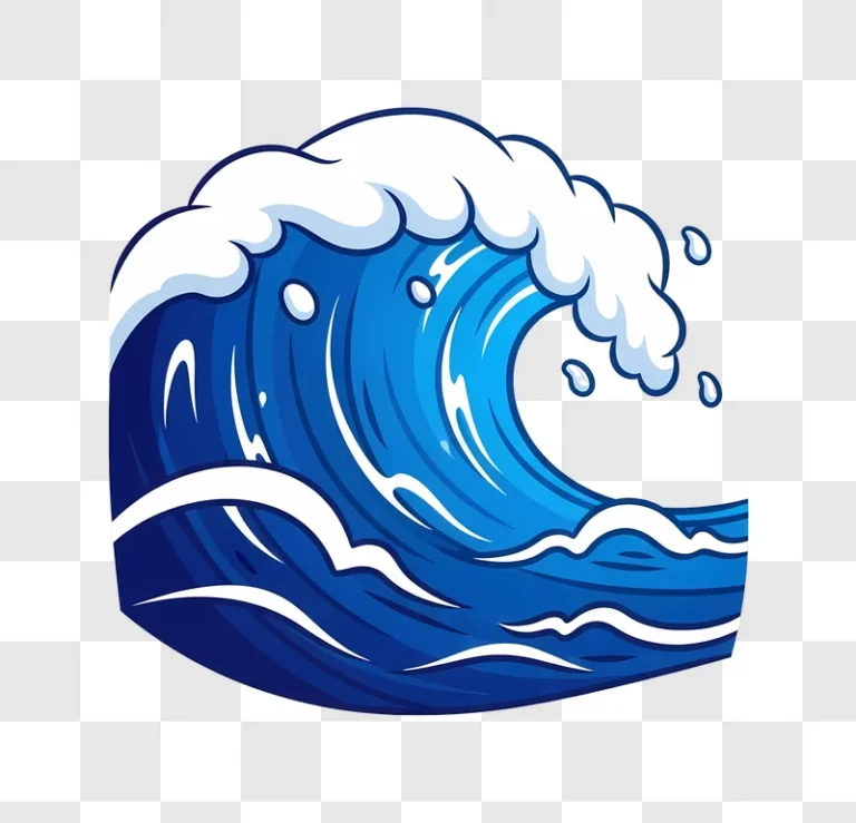 graphic blue ocean wave breaking with white foam