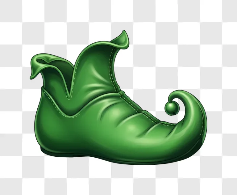 green elf shoe with pointed toe and pom pom