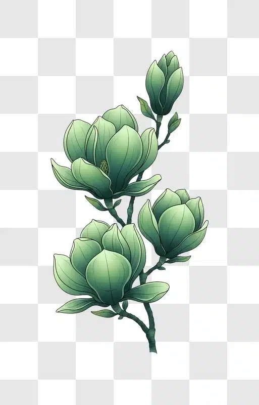 green magnolia flower buds on a branch