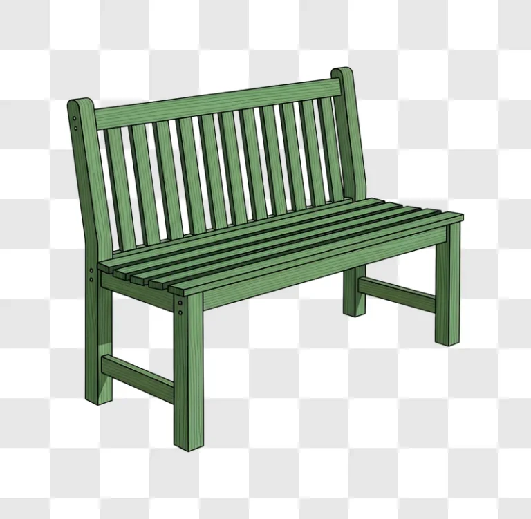 green slatted wooden park bench isolated
