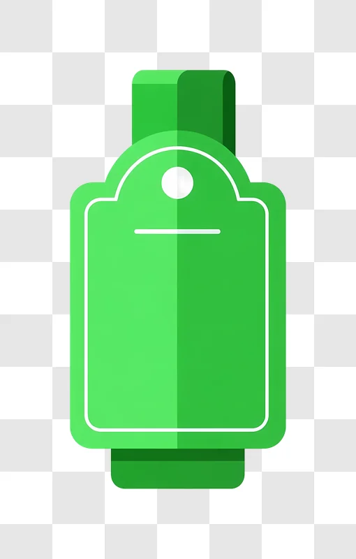 green tag with white outline and circle